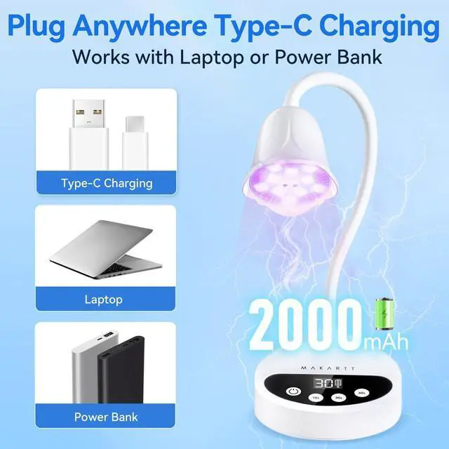 Alt view image 13 of 14 - UV LED Nail Lamp: Portable Cordless 50 mW/cm² Flash Cure Nail Lamp for Gel X & Press-On Nails, Rechargeable USB Gooseneck Nail Dryer with Auto Sensor & 4 Timers for Gel Polish Travel Manicure