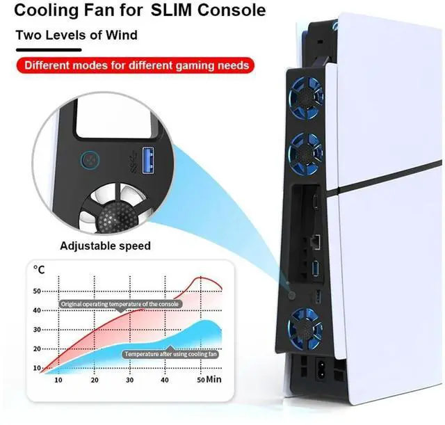 Alt view image 4 of 6 - Gaming Cooler Fan Efficient Cooling System With LED Light Noise Reduction For PS5 Slim Cooling Fan And Digital Console
