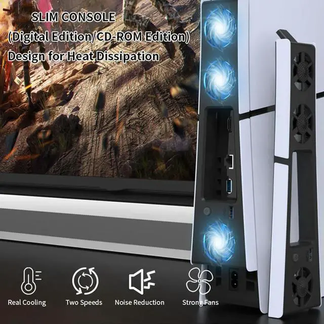 Alt view image 6 of 6 - Gaming Cooler Fan Efficient Cooling System With LED Light Noise Reduction For PS5 Slim Cooling Fan And Digital Console