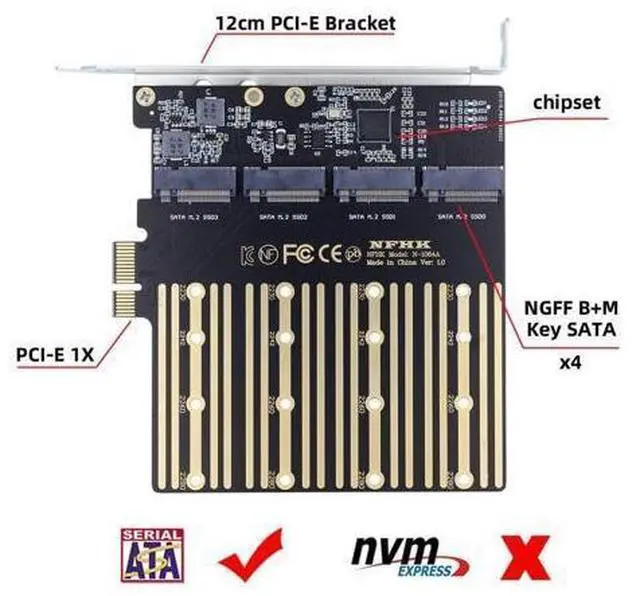 Alt view image 9 of 14 - M.2 SSD to PCI-E X1 Adapter 4 SATA SSD to PCIe 3.0/4.0 Expansion Card Adapter ASM1064 Chipset with 12cm PCI-E Bracket