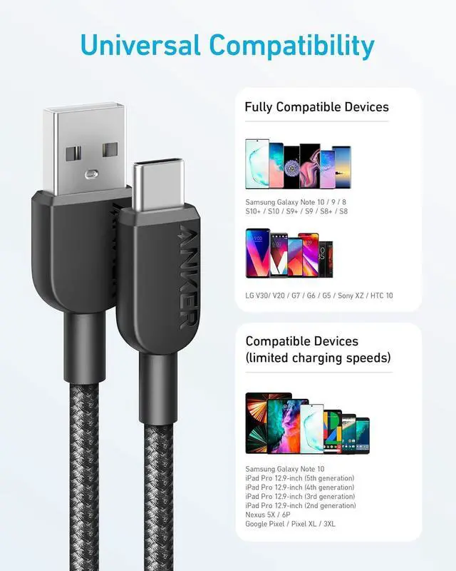 Alt view image 8 of 8 - USB to USB C Cable USB A to Type C Charger Cord (2 Pack 3FT) for Galaxy Note 10/S10+ S10 LG V30 (USB 2.0 Black)
