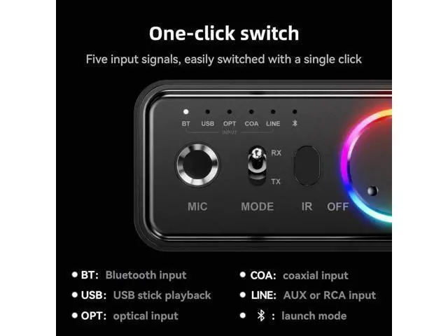 Alt view image 13 of 14 - Bluetooth 5.3 Audio Receiver Transmitter for Home Stereo TV, HiFi Wireless Bluetooth Low Latency Audio Adapter, Supports USB, RCA, 3.5mm AUX, DAC, Coaxial, Optical Input/Output