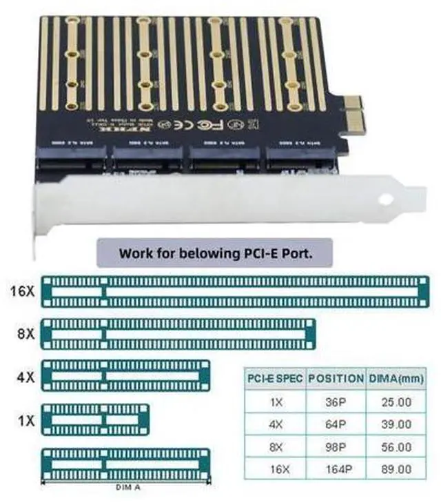 Alt view image 12 of 14 - M.2 SSD to PCI-E X1 Adapter 4 SATA SSD to PCIe 3.0/4.0 Expansion Card Adapter ASM1064 Chipset with 12cm PCI-E Bracket