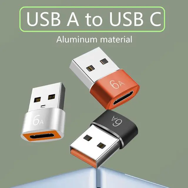 Alt view image 8 of 12 - USB to USB C Adapter 6A Type C Female to USB3.0 A Charger Cable Adapter Converter for Fast Charging & Data-3Pack