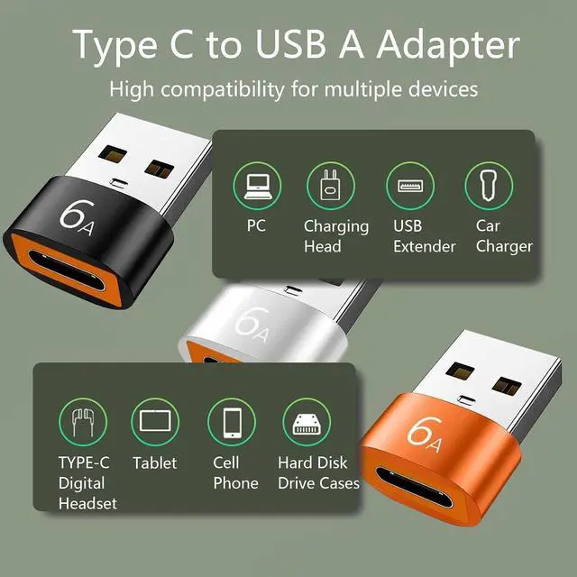 Alt view image 11 of 12 - USB to USB C Adapter 6A Type C Female to USB3.0 A Charger Cable Adapter Converter for Fast Charging & Data-3Pack