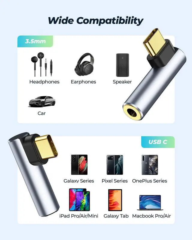Alt view image 13 of 14 - 2 Pack USB C To 3.5mm Audio Adapter USB Type C To 3.5mm Female Headphone Jack Dongle Aux Adapter DAC Stereo HiFi Right Angle For iPad Pro Air 5 4 Pixel 7 Pro Galaxy S23 S23+ S23 Ultra S22 S21 S20