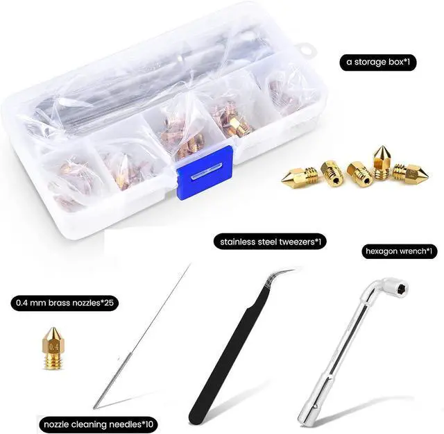 Alt view image 9 of 14 - 25PCS MK8 Ender 3 V2 Nozzles 0.4MM 3D Printer Brass Hotend Nozzles with DIY Tools Storage Box for Creality Ender 3/Ender 3 Pro/Ender 3 Max/Ender 5 Pro/Ender 3 S1/Ender 3 Neo/CR 10 Series 3D Printer