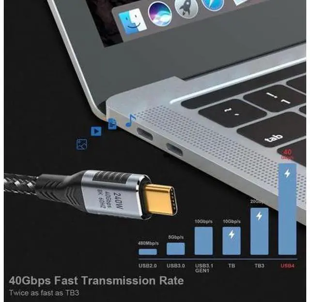 Alt view image 11 of 14 - 50cm USB4 Type-C to Type-C Cable, 240W Fast Charging, 40Gbps Data, 8K@60Hz Video, Backward Compatible with USB3.1 100W