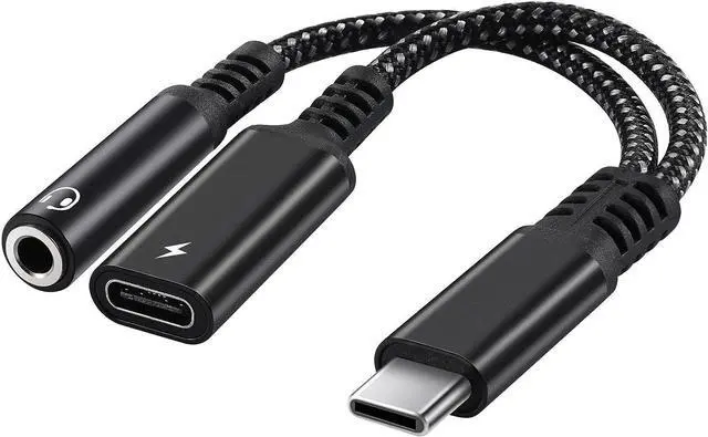 Alt view image 7 of 12 - USB C to 3.5mm Audio Adapter 2-in-1 Splitter with PD Charger Cable Type C to 3.5 mm Aux Jack Headphones Cord and 60W Fast Charging Port Wire (Black)