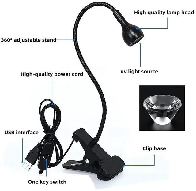Alt view image 9 of 12 - Mini UV Lamp for Gel Nails, LED Curing Lamp with Flexible Gooseneck & Clamp 3W Portable Small Manicure UV Light Nail Dryer for Resin Curing Nail Art