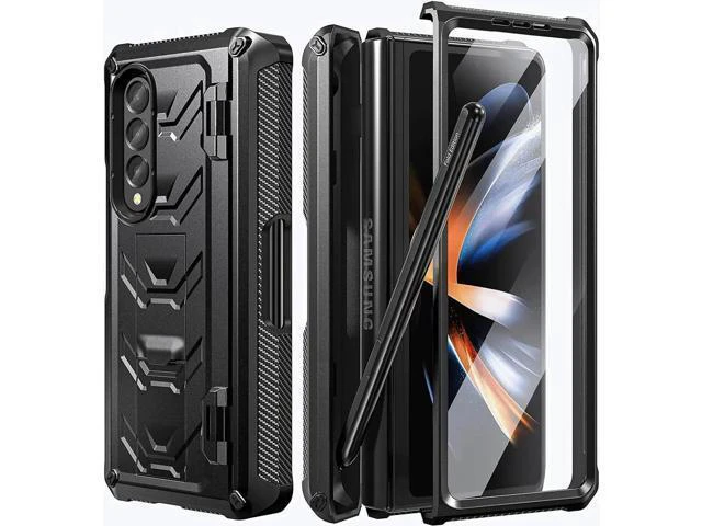 Alt view image 8 of 14 - For Samsung Galaxy Z Fold 4 Case with S Pen Holder Built-in Kickstand & Screen Protector, 360° Full-Body & Hinge Protection Rugged Heavy Duty Phone Cover for Galaxy Z Fold 4 2022 5G