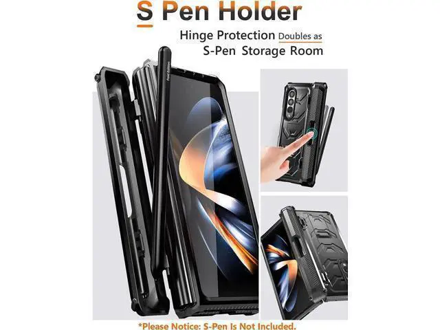 Alt view image 9 of 14 - For Samsung Galaxy Z Fold 4 Case with S Pen Holder Built-in Kickstand & Screen Protector, 360° Full-Body & Hinge Protection Rugged Heavy Duty Phone Cover for Galaxy Z Fold 4 2022 5G