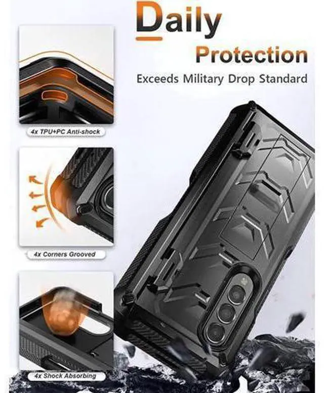 Alt view image 11 of 14 - For Samsung Galaxy Z Fold 4 Case with S Pen Holder Built-in Kickstand & Screen Protector, 360° Full-Body & Hinge Protection Rugged Heavy Duty Phone Cover for Galaxy Z Fold 4 2022 5G