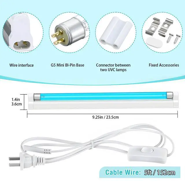 Alt view image 11 of 14 - 6W UV Light Ozone Free,253.7nm Sanitizer Lamp with Cord and Plug, UVC Lamp for Shoes/Closet/Cabinet/Bathroom 110V CTUV-6 Perfect Father's Day Gifts