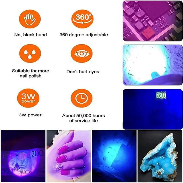 Alt view image 12 of 12 - Mini UV Lamp for Gel Nails, LED Curing Lamp with Flexible Gooseneck & Clamp 3W Portable Small Manicure UV Light Nail Dryer for Resin Curing Nail Art