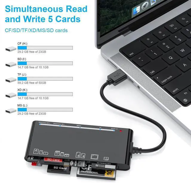 Alt view image 14 of 14 - xD-Picture Card Reader USB 3.0, Multi-Card Reader for xD/CF/MS/SD/TF, 7-in-1 Memory Card Reader/Adapter for Windows, Mac, Linux (USB-A)
