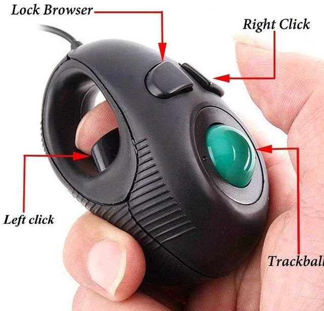 Alt view image 3 of 7 - Wired Handheld Trackball Mouse (USB-A Plug), Off-Table Thumb Controlled Finger Mice for PC/Laptop, Ambidextrous Ergonomic Design