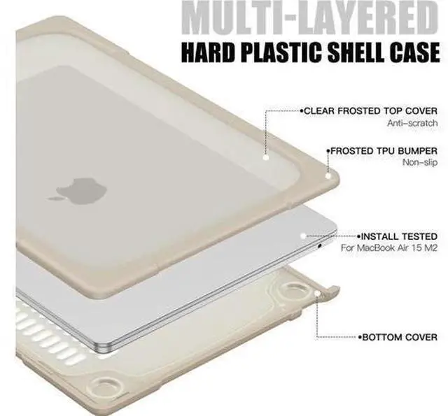 Alt view image 11 of 14 - Compatible with MacBook Air 15 inch Case 2023 Release A2941 M2 Chip with Liquid Retina Display Touch ID, Heavy Duty Rugged Hard Shell Shockproof Cover with Keyboard Skin, Type C Adapter Khaki