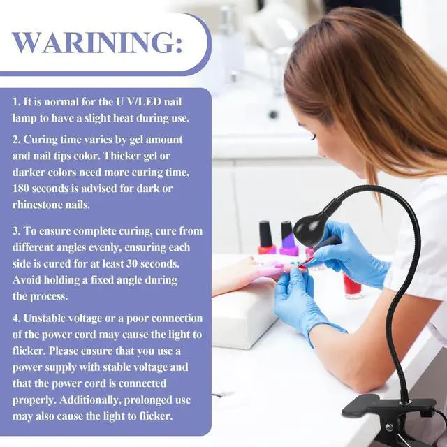 Alt view image 9 of 14 - UV Nail Lamp: Gooseneck LED Nail Flash Cure Lamp for Nails lampara uv/led para uñas de gel with Securing Clip LED Flash Cure Light Manicure Home DIY UV Light for Gel Polish Nail Lamp