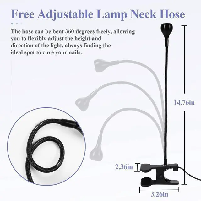 Alt view image 12 of 14 - UV Nail Lamp: Gooseneck LED Nail Flash Cure Lamp for Nails lampara uv/led para uñas de gel with Securing Clip LED Flash Cure Light Manicure Home DIY UV Light for Gel Polish Nail Lamp