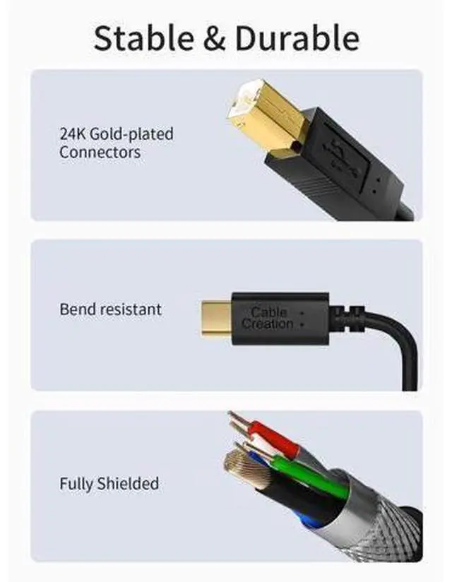 Alt view image 9 of 14 - 10FT (3M) USB-C to USB-B Cable, Black Cord for Printers, Scanners, MIDI Digital Pianos & DJ Controllers