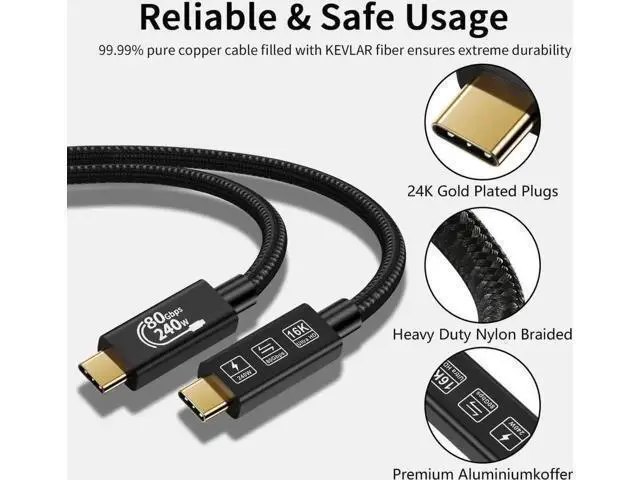 Alt view image 9 of 14 - 6.6FT Thunderbolt 5 & USB4 Cable, USB C to C, 80Gbps, 240W PD, 16K@60Hz Video for MacBook Pro/Air, Samsung S22, eGPU, Docking Station & GaN Charger