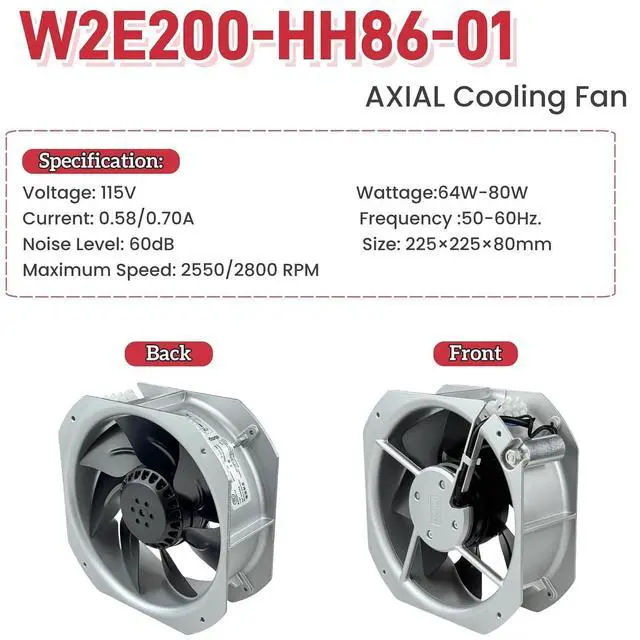 Alt view image 10 of 14 - for EBM-PAPST W2E200-HH86-01 Cooling Fan, 115V 80W 0.58-0.70A 50/60Hz axial Flow Fan, 5uF 220VDB 225×225×80mm Fan