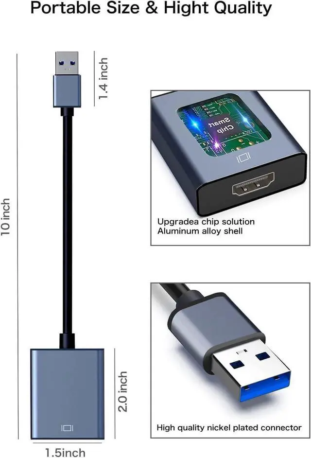 Alt view image 14 of 14 - USB to HDMI Adapter USB 3.0/2.0 to HDMI for Multiple Monitors 1080P Compatible with Windows 7/8/10/11Grey