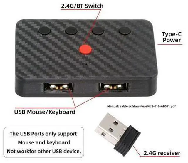 Alt view image 10 of 14 - Dual Port USB to Bluetooth 5.3 Adapter with 2.4G Receiver for Conversion Wired Keyboard and Mouse to Wireless for Phone/Tablet/Computer