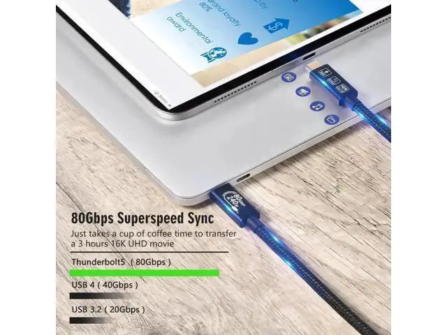 Alt view image 13 of 14 - 6.6FT Thunderbolt 5 & USB4 Cable, USB C to C, 80Gbps, 240W PD, 16K@60Hz Video for MacBook Pro/Air, Samsung S22, eGPU, Docking Station & GaN Charger