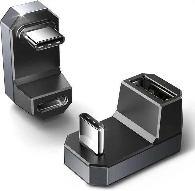 Alt view image 8 of 14 - 180 USB-C to USB Adapter 2 Pack 180 Degree Angle USB-C Male to USB-C Female USB-C 3.1/PD 100W and Type-C Male to USB-A Female Adapter for Steam Deck/Switch/ROG Ally/Laptop/Tablet/Phone - Grey