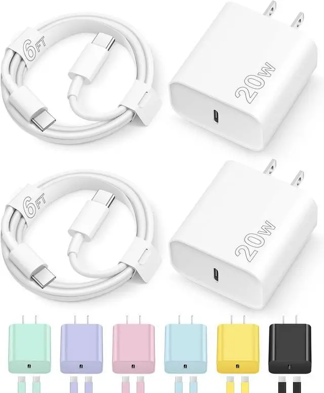 Alt view image 8 of 14 - iPhone 16 15 Charger Fast Charging Type C Charger USB C Charger Block iPhone 16 Charger with 2 Pack 6FT Cable for iPhone 16/16 Plus/16 Pro/16 Pro Max/iPhone 15/15 Pro Max/iPad Pro/AirPods