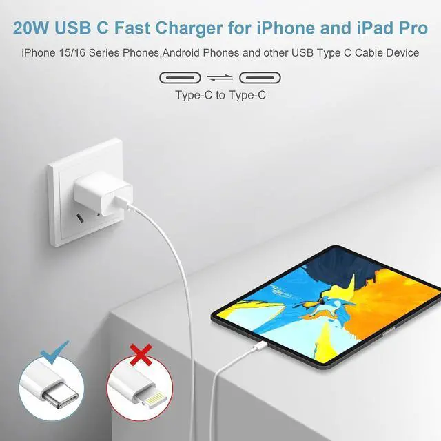 Alt view image 13 of 14 - iPhone 16 15 Charger Fast Charging Type C Charger USB C Charger Block iPhone 16 Charger with 2 Pack 6FT Cable for iPhone 16/16 Plus/16 Pro/16 Pro Max/iPhone 15/15 Pro Max/iPad Pro/AirPods