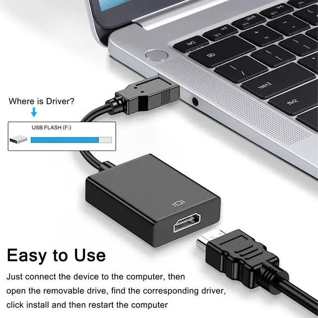 Alt view image 13 of 14 - USB to HDMI Adapter USB 3.0 to HDMI 1080P Video Audio Converter Connect PC Laptop to Monitor Support Windows XP 7/8/8.1/10/11
