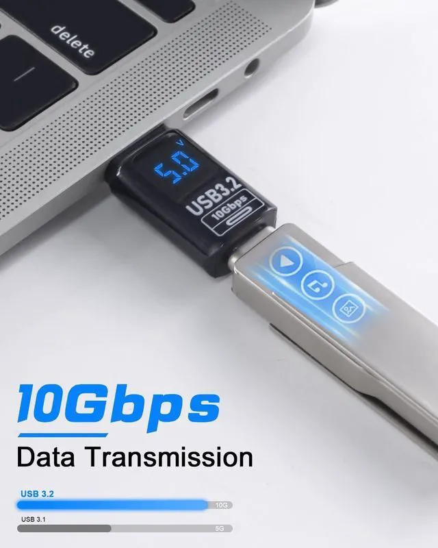 Alt view image 10 of 14 - USB C Female to USB Male Adapter 10Gbps USB A to USB C Adapter with Digital Display 60W Power Delivery One-Sided Data Transfer USB C to USB Male Adapter for iPhone MacBook 2pack