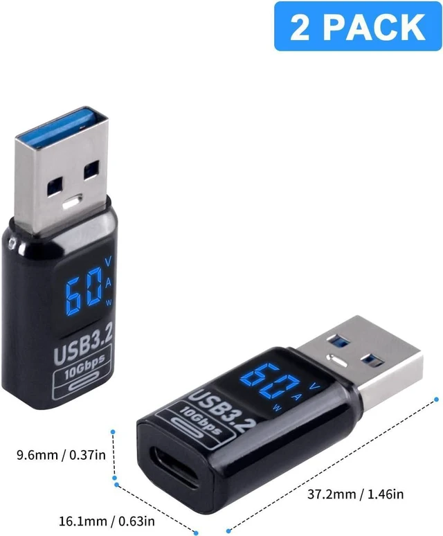 Alt view image 14 of 14 - USB C Female to USB Male Adapter 10Gbps USB A to USB C Adapter with Digital Display 60W Power Delivery One-Sided Data Transfer USB C to USB Male Adapter for iPhone MacBook 2pack