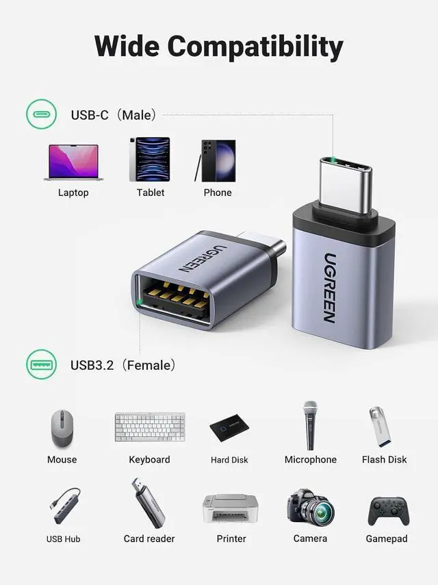 Alt view image 12 of 14 - USB to USB C Adapter 10Gbps 2 Pack USB C to USB Adapter USB C 3.2 Gen 2 Male to USB A Female Adapter Compatible with iPhone 16 15 Pro//MacBook Pro/Air/iPad Pro Thunderbolt 4/3 Gray