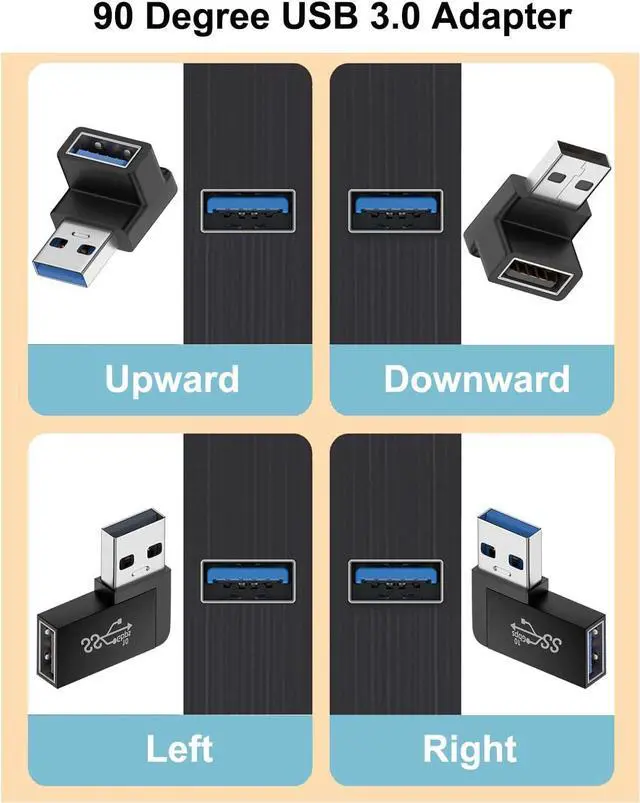 Alt view image 7 of 10 - 90 Degree USB 3.0 Adapter (4 Pack) Vertical Up and Down Angle Horizontal Left and Right Angle USB Male to Female Extender Connector