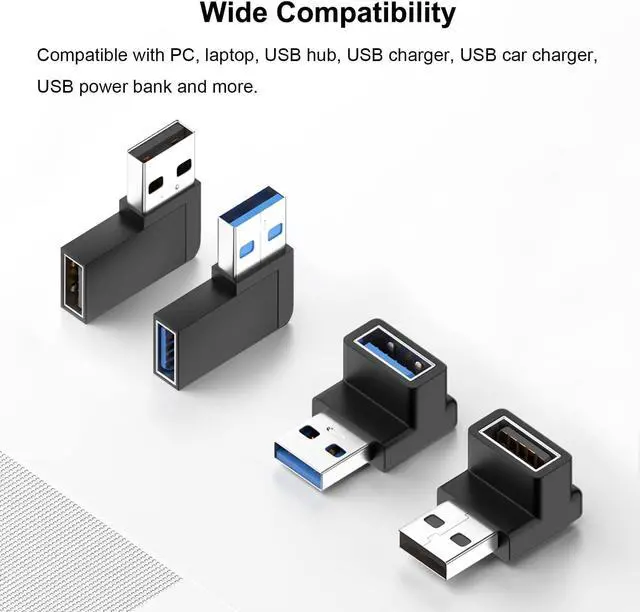 Alt view image 10 of 10 - 90 Degree USB 3.0 Adapter (4 Pack) Vertical Up and Down Angle Horizontal Left and Right Angle USB Male to Female Extender Connector