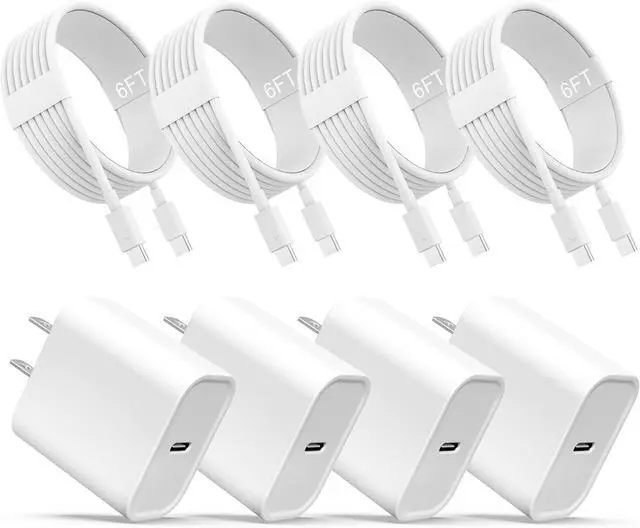 Alt view image 8 of 14 - iPhone 16 15 Charger USB C Charger 4-Pack USB C Fast Wall Charger USB C Charger Block (4-Pack 6 ft USB C Cable Included) for iPhone 16 15/15 Pro/15 Pro Max/iPad Pro/AirPods & More