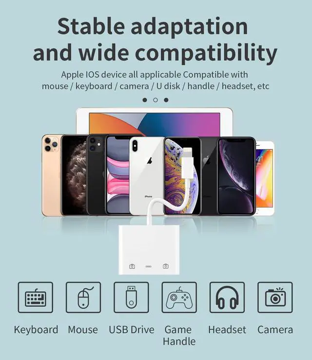 Alt view image 14 of 14 - Apple Certified Lightning Male to USB Female Adapter OTG and Charger Cable for iPhone 11 12 Mini max pro xs xr x se 7 8plus Ipad air A Camera Memory Stick Flash Drive Cord Converter Charging Splitter