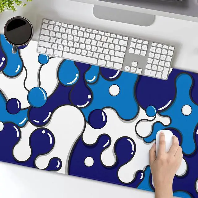 Alt view image 13 of 14 - Navy Blue White Mouse Pad Anime Cool Geometric Japanese Extended Desk Mat 90X40 CM Non-Slip Rubber Base Stitched Edge Large XXL Mousepad for Gaming Laptop Computer Desktop 35.4×15.7 Inch