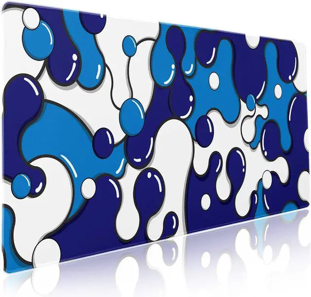 Alt view image 8 of 14 - Navy Blue White Mouse Pad Anime Cool Geometric Japanese Extended Desk Mat 90X40 CM Non-Slip Rubber Base Stitched Edge Large XXL Mousepad for Gaming Laptop Computer Desktop 35.4×15.7 Inch