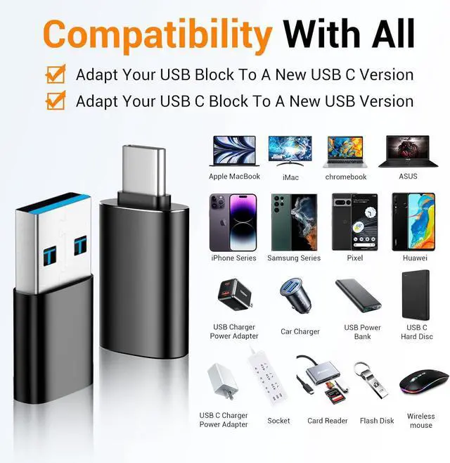 Alt view image 9 of 14 - USB to USB C Adapter 4 Pack USB C Male to USB 3.0 Female OTG Converter for iPhone 16 15 14 13 Plus Pro Max Apple Watch 10 Airpods iPad Car Galaxy S23 S24 Ultra OTG Adapters USB to USB C