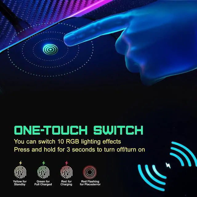 Alt view image 12 of 14 - Wireless Charging RGB Gaming Mouse Pad 15W LED Mouse Mat 800x300x4MM 10 Light Modes Extra Large Mousepad Non-Slip Rubber Base Computer Keyboard Mat for Gaming MacBook PC Laptop Desk