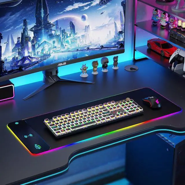 Alt view image 14 of 14 - Wireless Charging RGB Gaming Mouse Pad 15W LED Mouse Mat 800x300x4MM 10 Light Modes Extra Large Mousepad Non-Slip Rubber Base Computer Keyboard Mat for Gaming MacBook PC Laptop Desk