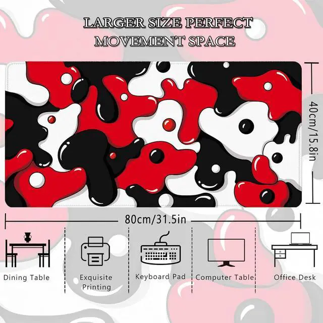 Alt view image 11 of 14 - ? Gaming Mouse Pad for Desk Large Cute Mousepad Laptop Japanese Geometric Red Anime Mouse Mat Long XXL Waterproof Keyboard Pads Big Non-Slip Mouse Pads for Game Office Home31.5 x 15.7 in