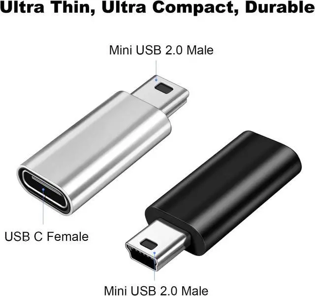 Alt view image 9 of 10 - Mini USB 2.0 to USB C Adapter (4 Pack) USB Type C Female to Mini USB Male Converter Connector for Digital Camera MP3 Players Dash Cam GPS Receiver and More (Black+Silver)