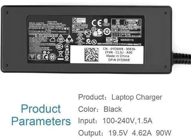 Alt view image 8 of 12 - JUYOON 90W OptiPlex Micro Charger Power Cord for dell OptiPlex 7060 5060 7070 5070 dell Inspiron 15 7590 7790 7500 17 7706 15 7501 7506 (4.5 * 3.0mm)
