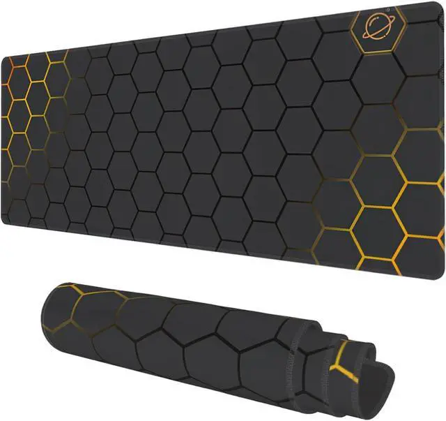 Alt view image 8 of 14 - Desk Mat Black Gold Honeycomb Technology Extended Gaming Mouse Pad Large 31.5x11.8 Big Mouse Pad with Non-Slip Base and Stitched Edge Long Computer Keyboard Mouse Mat for Home Office Work